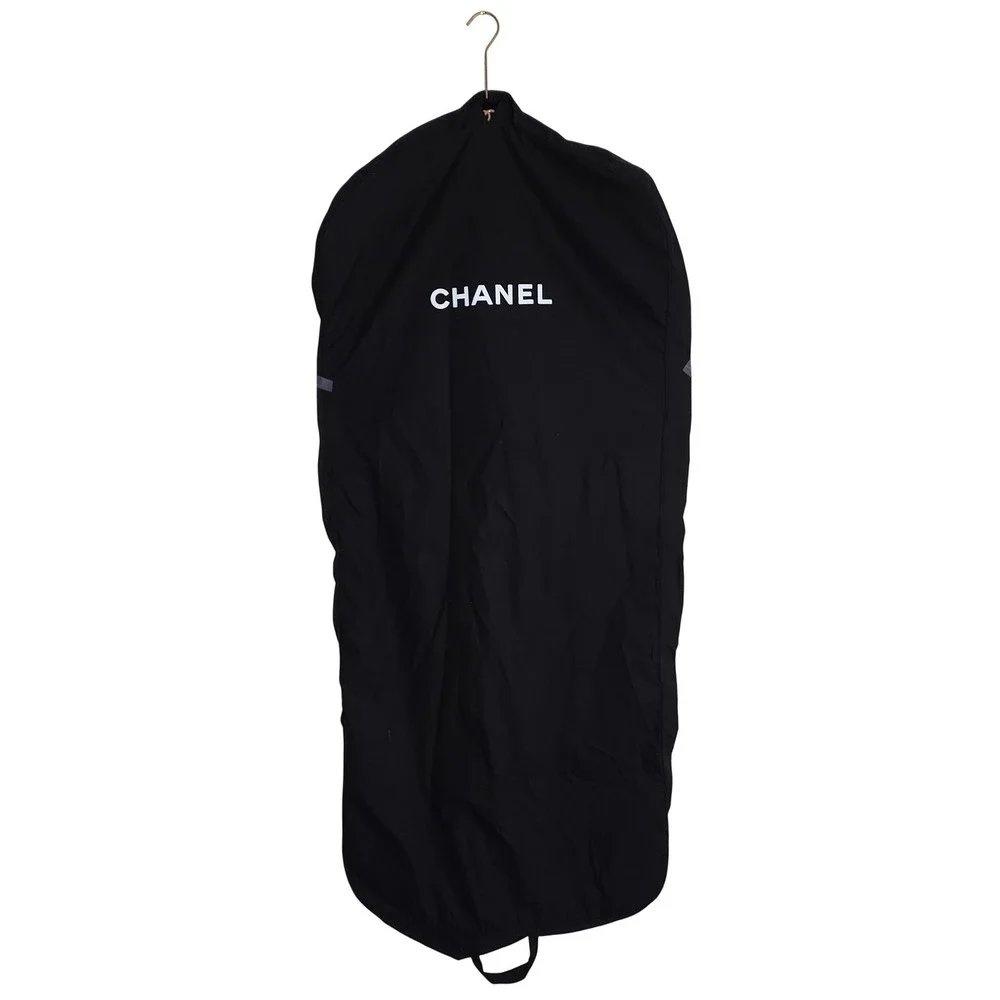 CHANEL Authentic Garment Bag & Velvet Gold CC Hanger Black Logo Suit Cover EUC